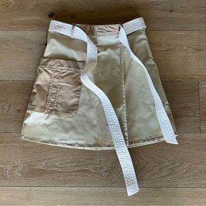 The Kit Beige Patch-Pocket A-Line Skirt with White Tie Belt